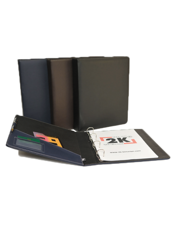 2K Sunum Klasörü 4 Halkalı Suni Deri 40 MM Siyah A5 A533S