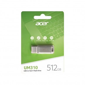 Acer 512GB USB3.2 UM310-512GB Metal Flash Bellek (115-90 MB-s) Okuma-Yazma