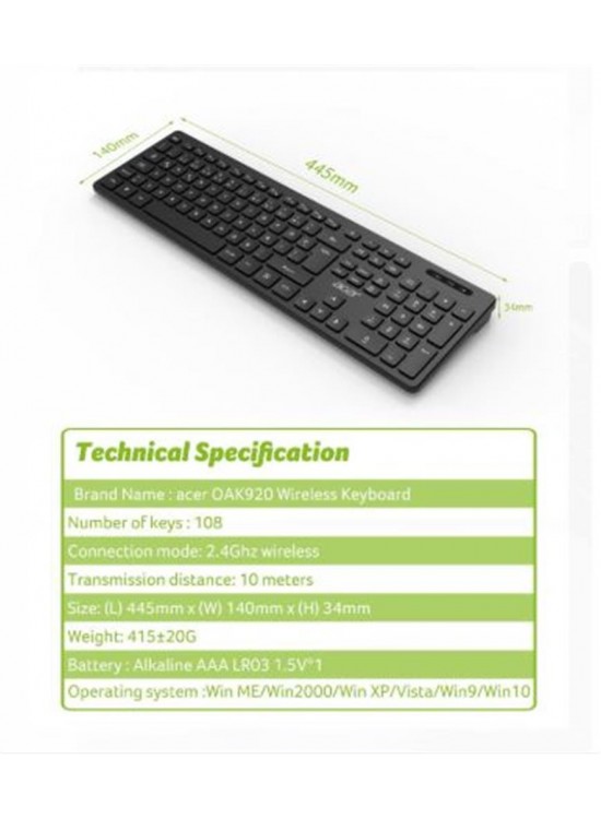 Acer OAK920 Q Usb SİYAH 1.8mt Kablolu Klavye-Tek Tuş Hesap Makinalı (Sessiz Tuş) Acer OAK920 Q Usb SİYAH 1.8mt Kablolu Klavye-Tek Tuş Hesap Makinalı (Sessiz Tuş)