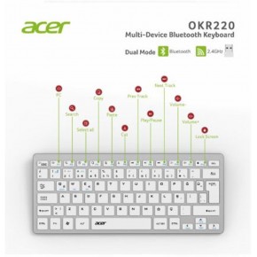 Acer OKR220 Beyaz MultiDevice Dual Mode 2.4GHZ Bluetooth Klavye (Smart Tv)(Android)