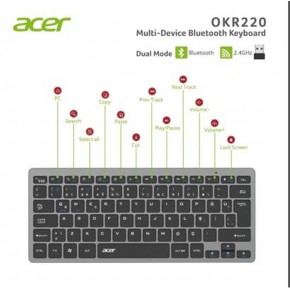 Acer OKR220 Siyah MultiDevice Dual Mode 2.4GHZ Bluetooth Klavye (Smart Tv)(Android)