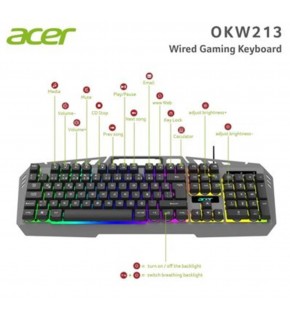 Acer OKW213 Gri RGB Rainbow Backlit Gaming Keyboard Rainbow (Kablo Uzunluğu 1,5mt)