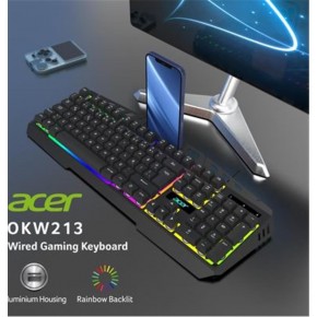 Acer OKW213 Siyah RGB Rainbow Backlit Gaming Keyboard Rainbow (Kablo Uzunluğu 1,5mt)