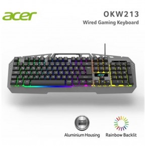Acer OKW213 Siyah RGB Rainbow Backlit Gaming Keyboard Rainbow (Kablo Uzunluğu 1,5mt)