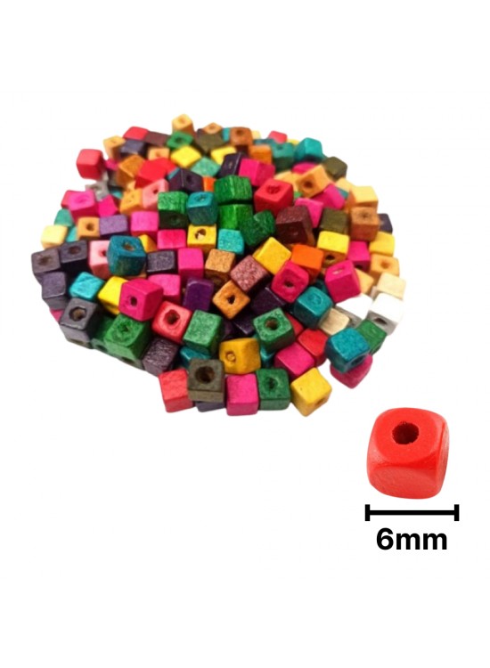 Ahşap Boncuk Renkli 1Kg 6Mm Kare B4108
