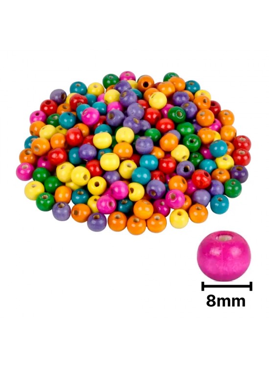 Ahşap Boncuk Renkli 1Kg 8Mm Yuvarlak B0552