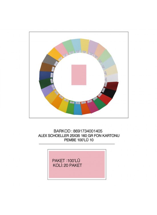 Alex Schoeller Fon Kartonu 160 GR 25x35 No:10 Pembe 100 Lü Alex Schoeller Fon Kartonu 160 GR 25x35 No:10 Pembe 100 Lü