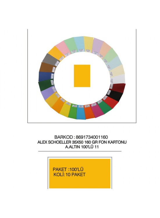 Alex Schoeller Fon Kartonu 160 GR 35x50 11 Açık Altın (1 Adet) Alex Schoeller Fon Kartonu 160 GR 35x50 11 Açık Altın (1 Adet)