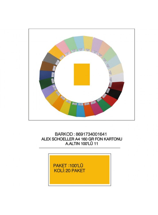 Alex Schoeller Fon Kartonu 160 GR A4 11 A Altın (1 Adet) Alex Schoeller Fon Kartonu 160 GR A4 11 A Altın (1 Adet)