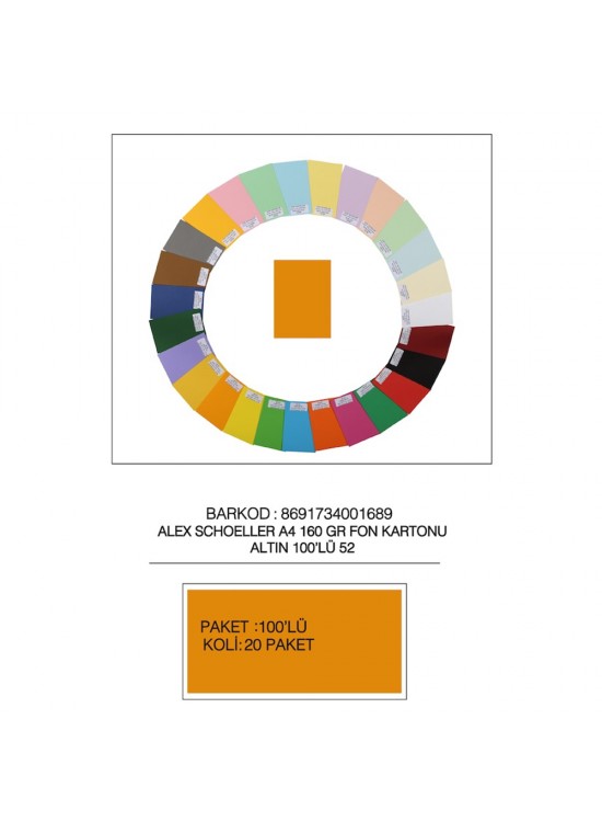 Alex Schoeller Fon Kartonu 160 GR A4 52 Aç.Altın Alex Schoeller Fon Kartonu 160 GR A4 52 Aç.Altın