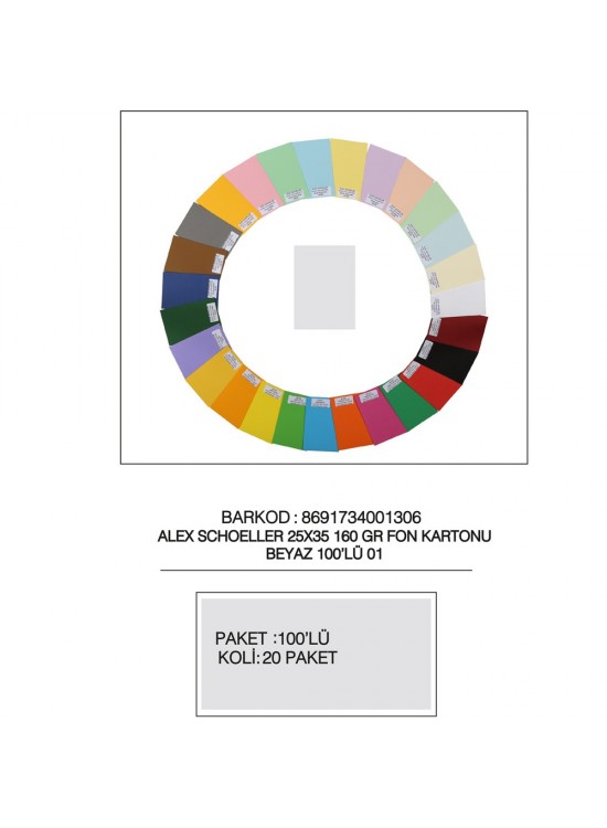 Alex Schoeller Fon Kartonu 25x35 No:01 Beyaz 100 Lü Alex Schoeller Fon Kartonu 25x35 No:01 Beyaz 100 Lü