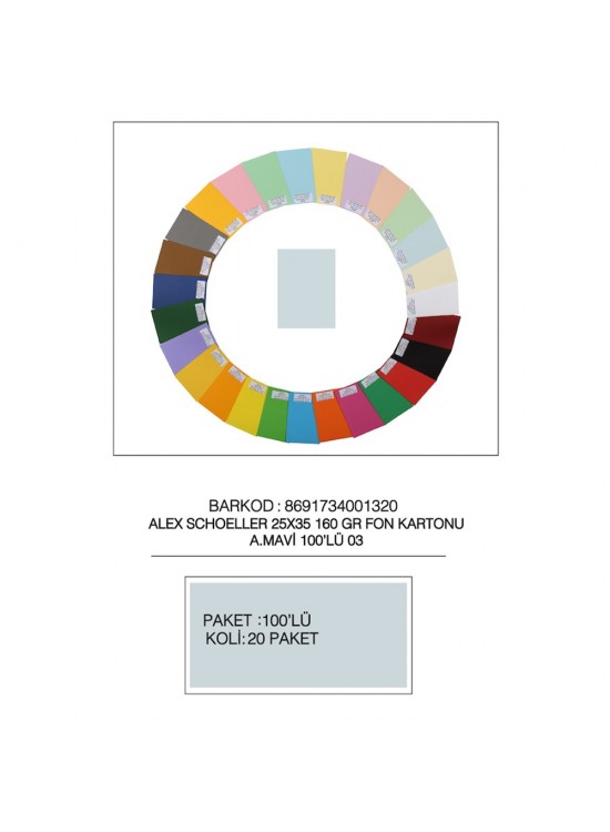 Alex Schoeller Fon Kartonu 25x35 No:03 A.Mavi 100 Lü