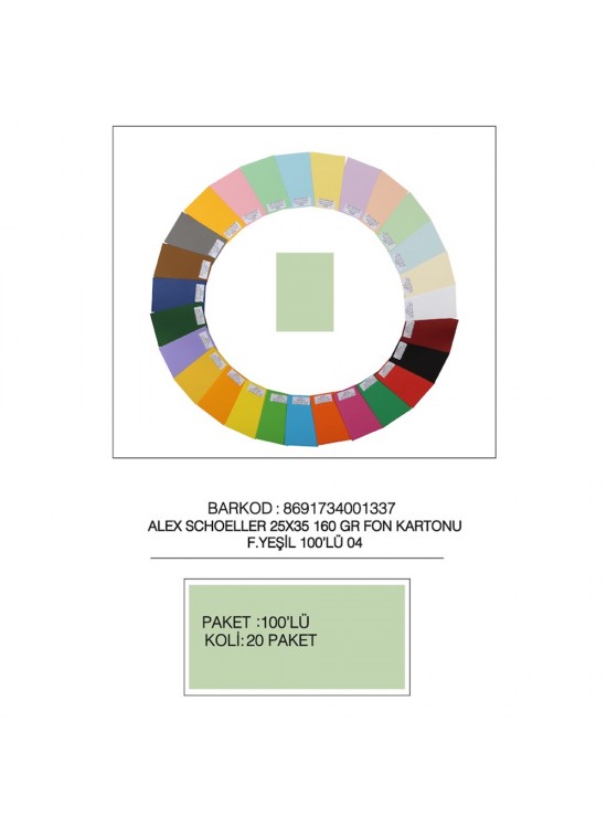 Alex Schoeller Fon Kartonu 25x35 No:04 F.Yeşili 100 Lü Alex Schoeller Fon Kartonu 25x35 No:04 F.Yeşili 100 Lü