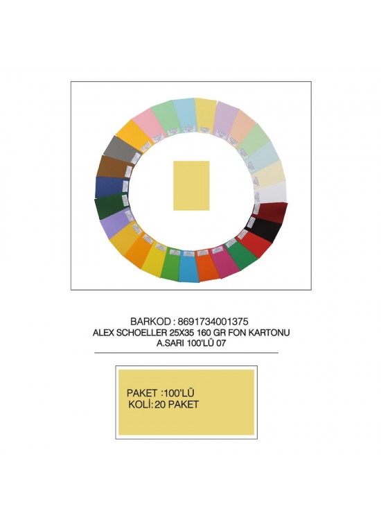 Alex Schoeller Fon Kartonu 25x35 No:07 A.Sarı 100 Lü