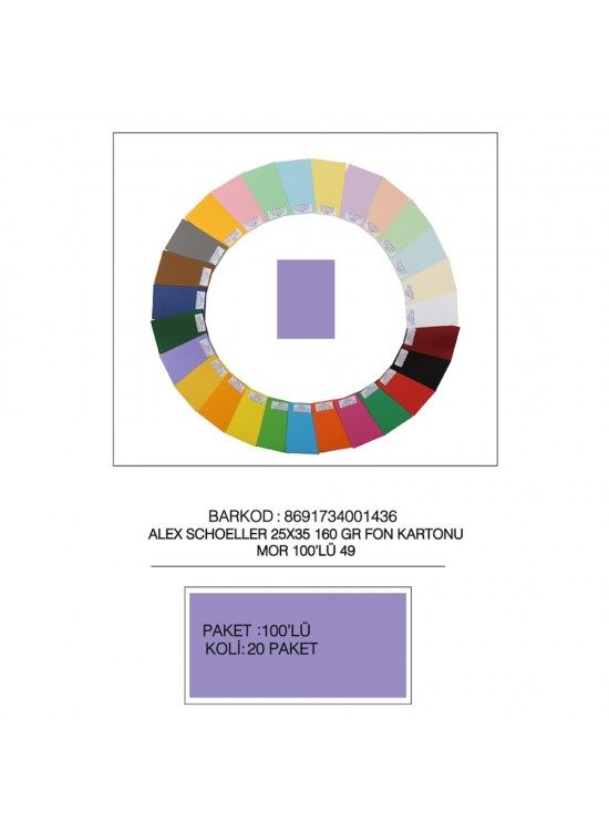 Alex Schoeller Fon Kartonu 25x35 No:49 Mor 100 Lü