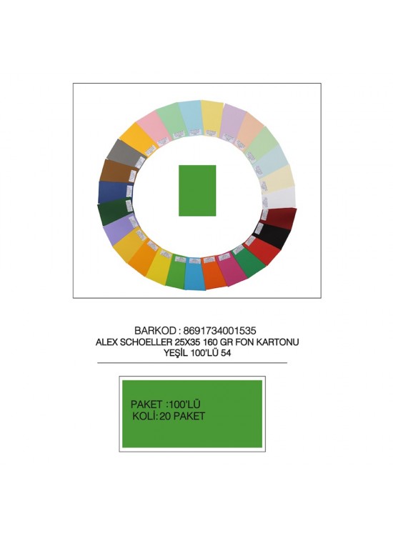 Alex Schoeller Fon Kartonu 25x35 NO:54 Yeşil 100 LÜ ALX-2654