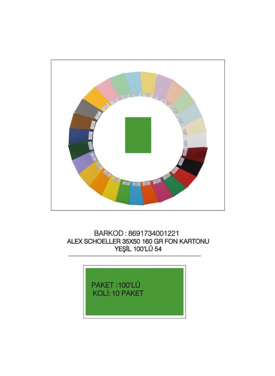 Alex Schoeller Fon Kartonu 35x50 No:54 Yeşil 100 Lü Alx-2754