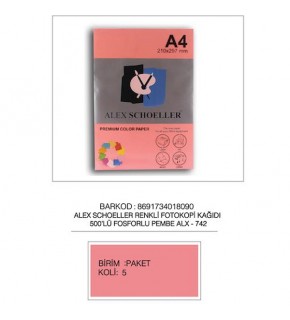 Alex Schoeller Renkli Fotokopi Kağıdı 500 LÜ A4 75 GR Fosforlu Pembe ALX-742