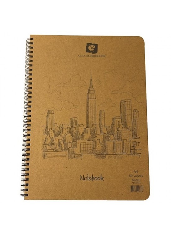 Alex Schoeller Spiralli A4 80 Li 70 GR Düz Kraft Sert Kapak.Alx-0862
