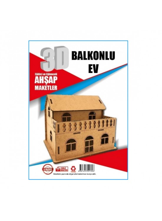 Alsa 3D Ahşap Maket Yap Boya Balkonlu Ev Alsa 3D Ahşap Maket Yap Boya Balkonlu Ev