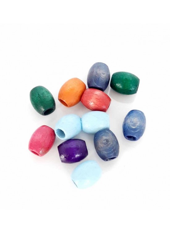 Çanta Aksesuar 10 Adet Ahşap Oval Renkli Boncuk