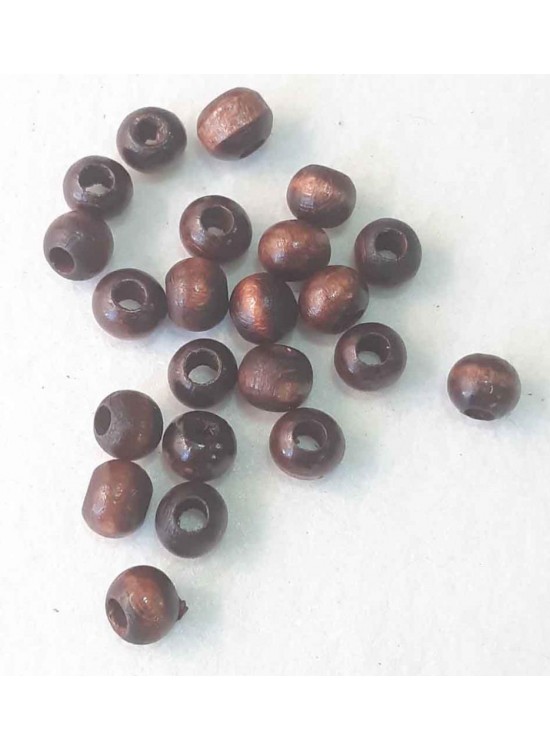 Çanta Aksesuar 10 Adet Ahşap Yuvarlak Boncuk. (Koyu Renk)