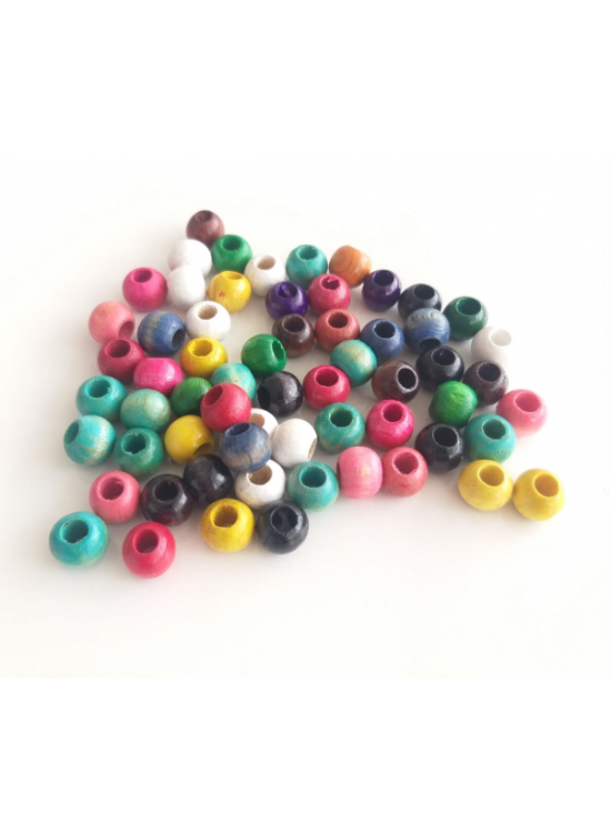 Çanta Aksesuar 10 Adet Ahşap Yuvarlak Renkli Boncuk.