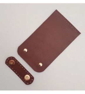 Çanta Aksesuar 11x19 cm Gerçek Deri Çift Mıknatıslı Kızıl Kahve Renk Çanta Kapağı Light Gold Metalli