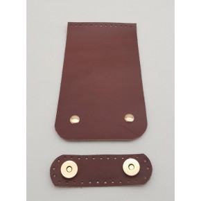 Çanta Aksesuar 11x19 cm Gerçek Deri Çift Mıknatıslı Kızıl Kahve Renk Çanta Kapağı Light Gold Metalli