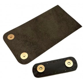 Çanta Aksesuar 11x19 cm Gerçek Deri Çift Mıknatıslı Koyu Kahve Renk Çanta Kapağı Light Gold Metalli