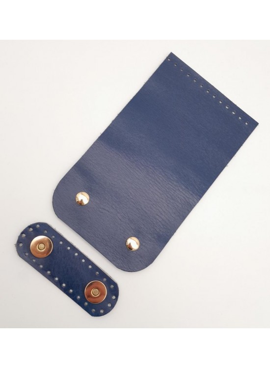 Çanta Aksesuar 11x19 cm Gerçek Deri Çift Mıknatıslı Lacivert Renk Çanta Kapağı Light Gold Metalli