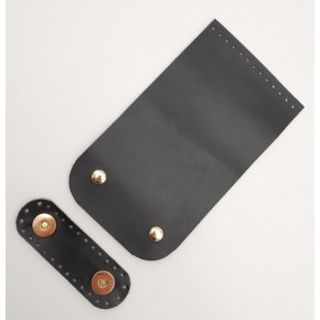 Çanta Aksesuar 11x19 cm Gerçek Deri Çift Mıknatıslı Siyah Renk Çanta Kapağı Light Gold Metalli