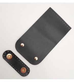 Çanta Aksesuar 11x19 cm Gerçek Deri Çift Mıknatıslı Siyah Renk Çanta Kapağı Light Gold Metalli