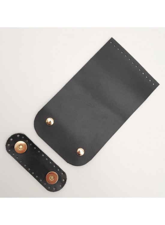 Çanta Aksesuar 11x19 cm Gerçek Deri Çift Mıknatıslı Siyah Renk Çanta Kapağı Light Gold Metalli