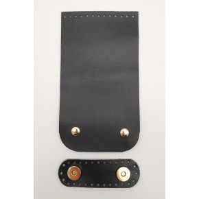 Çanta Aksesuar 11x19 cm Gerçek Deri Çift Mıknatıslı Siyah Renk Çanta Kapağı Light Gold Metalli