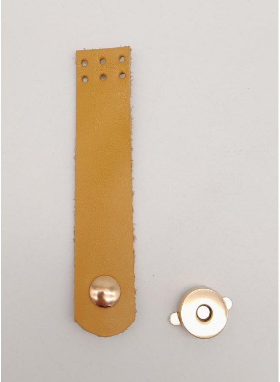 Çanta Aksesuar 11x2.3 cm Hardal Gerçek Deri Düz Çanta Kapağı Light Gold Metalli