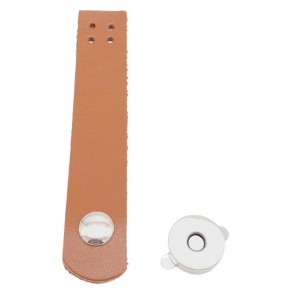 Çanta Aksesuar 11x2 cm Gerçek Deri Taba Renk Çanta Kapağı Gümüş Metalli