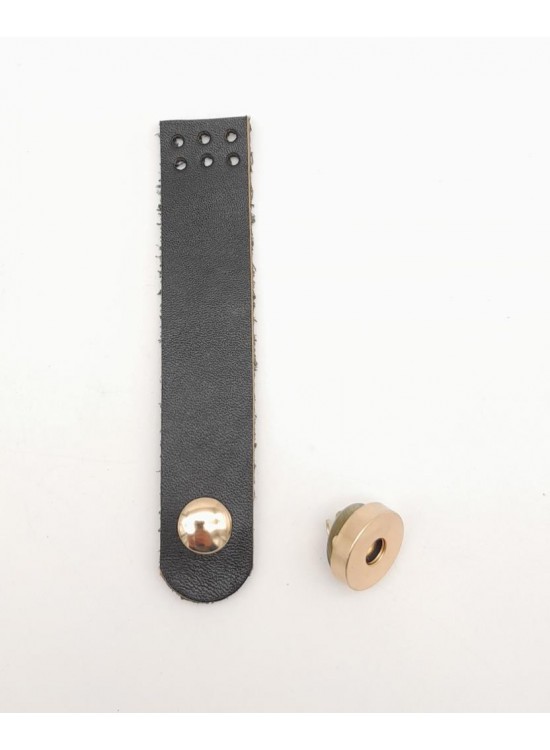 Çanta Aksesuar 11x2 cm Siyah Gerçek Deri Düz Çanta Kapağı Light Gold Metalli