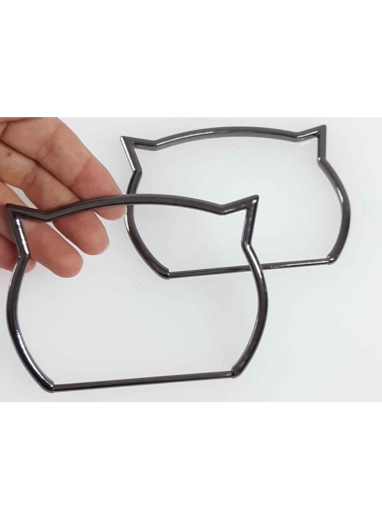 Çanta Aksesuar 11X8 Cm Füme Renk, Kedili Metal Çanta Sapı