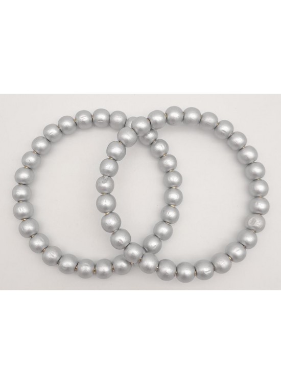 Çanta Aksesuar 12 cm Ahşap Boncuklu Bilezik Model Gri Renk Çift Sap