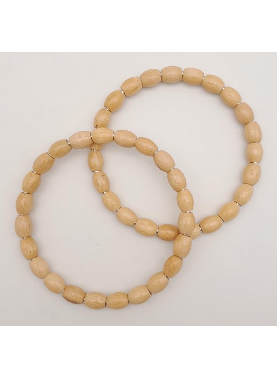 Çanta Aksesuar 12 cm Oval Ahşap Boncuklu Bilezik Model Açık Ahşap Çift Sap