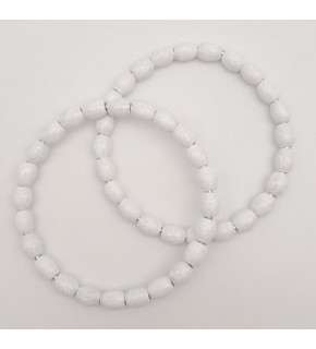 Çanta Aksesuar 12 cm Oval Ahşap Boncuklu Bilezik Model Beyaz Renk Çift Sap