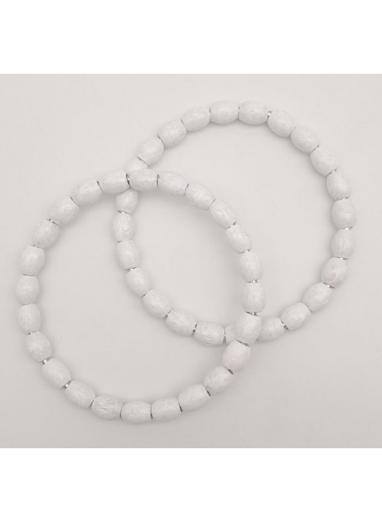 Çanta Aksesuar 12 cm Oval Ahşap Boncuklu Bilezik Model Beyaz Renk Çift Sap