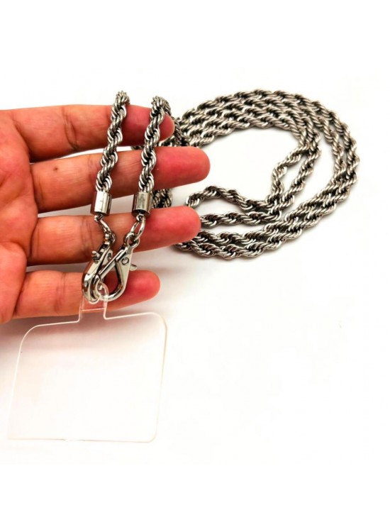 Çanta Aksesuar 120 cm Gümüş Renk  Burgulu Zincir Telefon Aksesuarı, Telefon Zinciri, Telefon Askısı, Telefon Boyun Askısı, Tüm Telefon Kılıfları İçin Uygundur (Kılıf Değildir)