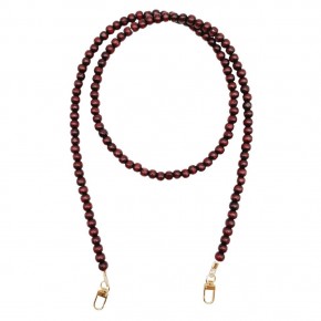 Çanta Aksesuar 120 cm Kızıl Kahve Renk 8 mm Ahşap Boncuklu Çanta Sapı Light Gold Metalli