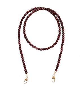 Çanta Aksesuar 120 cm Kızıl Kahve Renk 8 mm Ahşap Boncuklu Çanta Sapı Light Gold Metalli