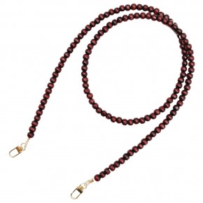 Çanta Aksesuar 120 cm Kızıl Kahve Renk 8 mm Ahşap Boncuklu Çanta Sapı Light Gold Metalli