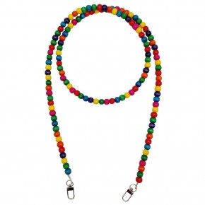 Çanta Aksesuar 120 cm Renkli 8 mm Ahşap Boncuklu Çanta Sapı Gümüş Metalli