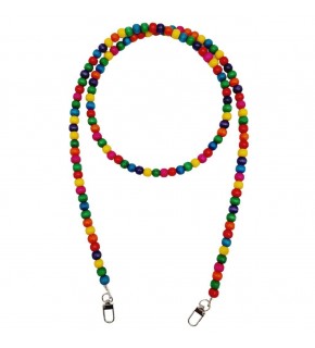 Çanta Aksesuar 120 cm Renkli 8 mm Ahşap Boncuklu Çanta Sapı Gümüş Metalli