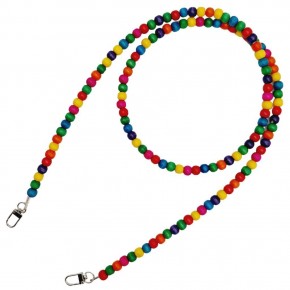 Çanta Aksesuar 120 cm Renkli 8 mm Ahşap Boncuklu Çanta Sapı Gümüş Metalli